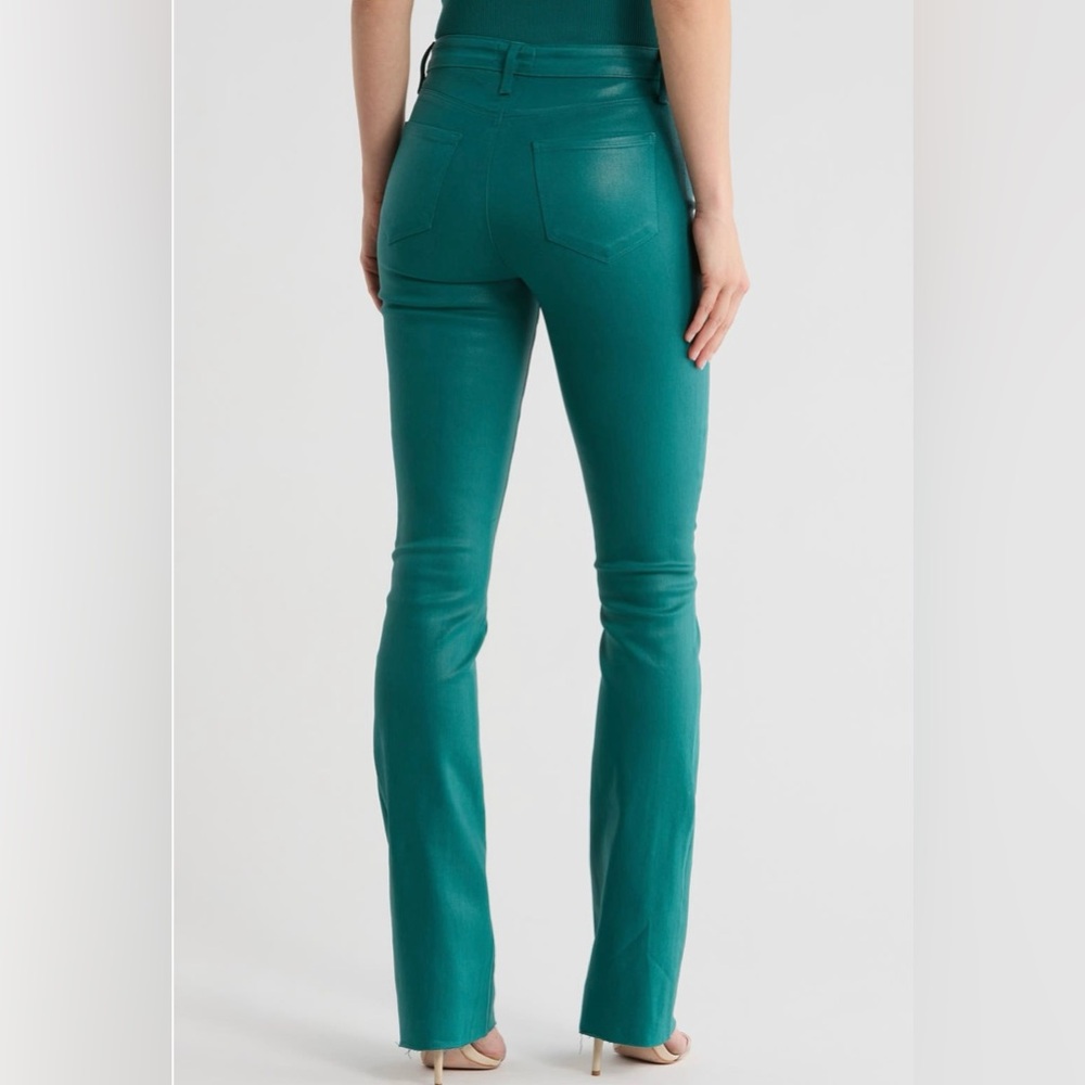L’AGENCE RUTH Jeans H/R Dark Teal, Coated Straight Leg Raw Hem Size 28 NWT
